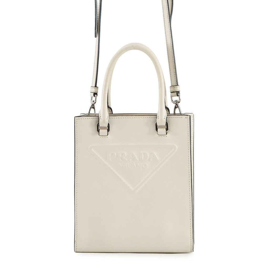 Prada handbag triangle leather shoulder bag white